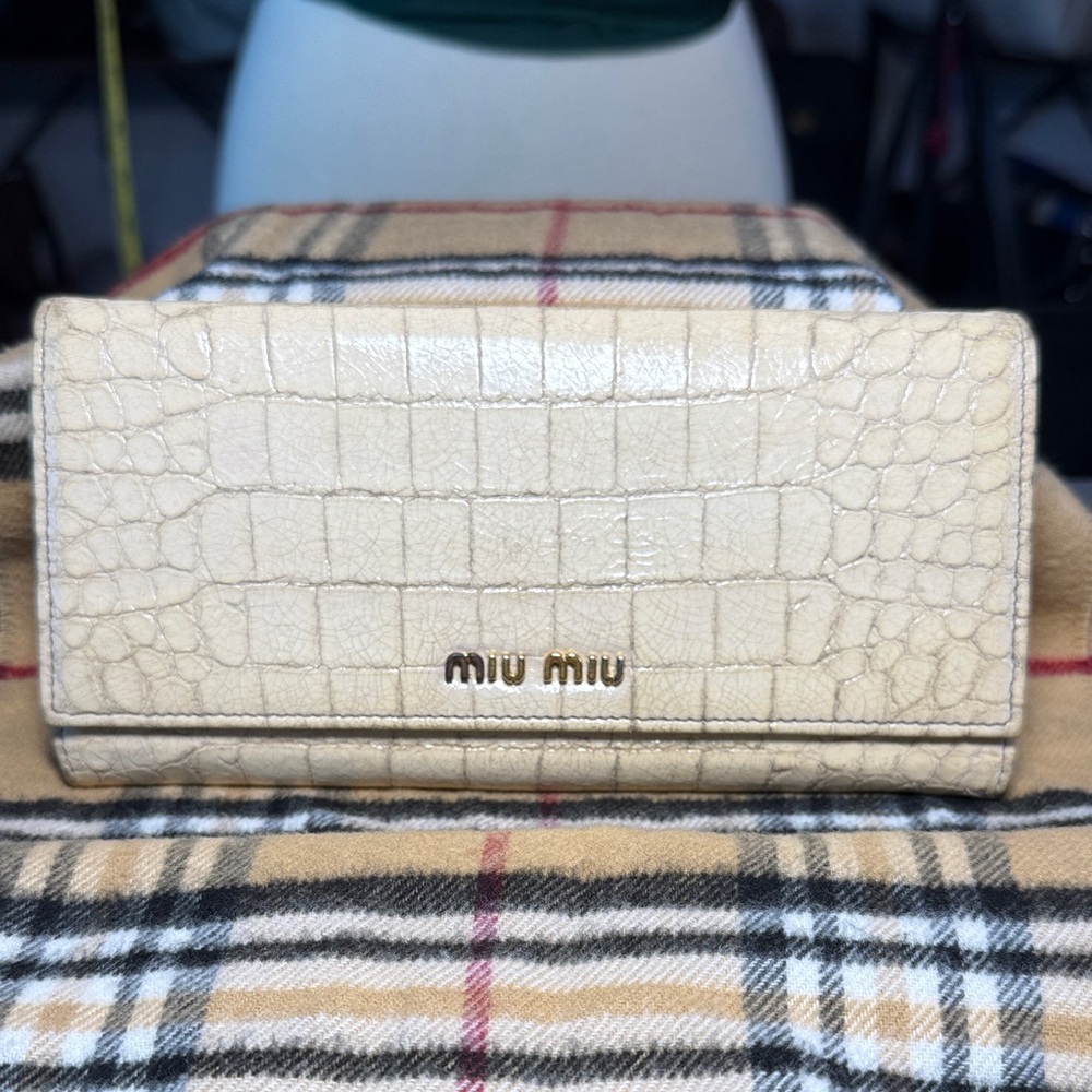 Miu Miu Beige Crocodile-Embossed Wallet